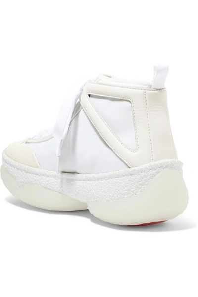 Shop Alexander Wang A1 Logo-print Leather-trimmed Mesh High-top Sneakers In White