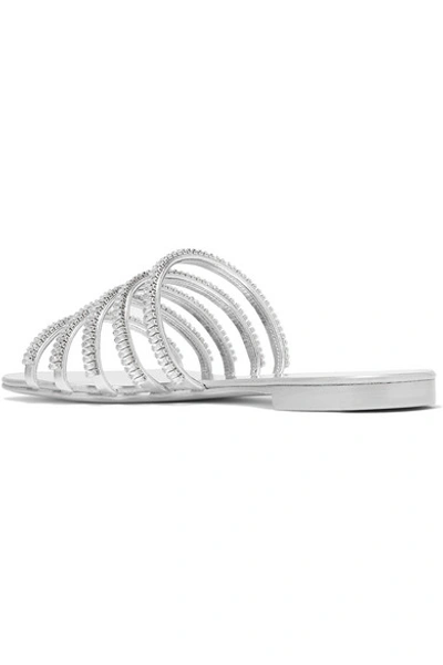 Shop Giuseppe Zanotti Nuvoroll Crystal-embellished Metallic Leather Slides In Silver