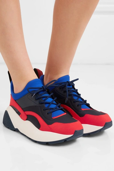 Shop Stella Mccartney Eclypse Faux Leather, Faux Suede And Neoprene Sneakers In Red