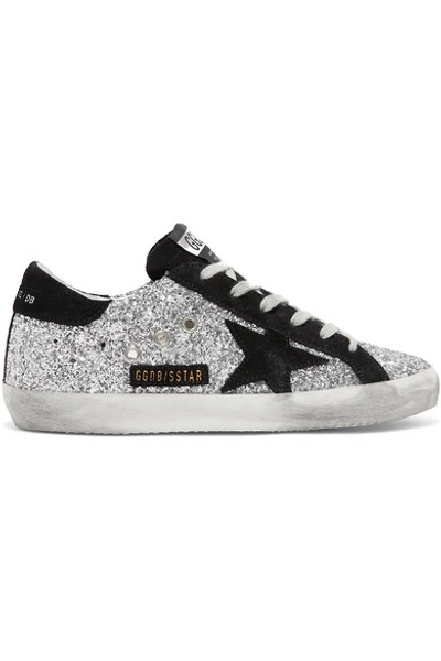 Shop Golden Goose Superstar Glittered Leather And Suede Sneakers
