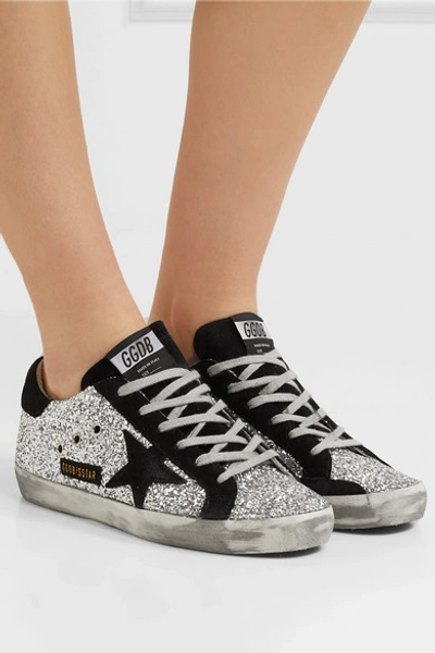 Shop Golden Goose Superstar Glittered Leather And Suede Sneakers
