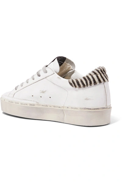 Shop Golden Goose Hi Star Distressed Leather And Zebra-print Calf Hair Platform Sneakers In White