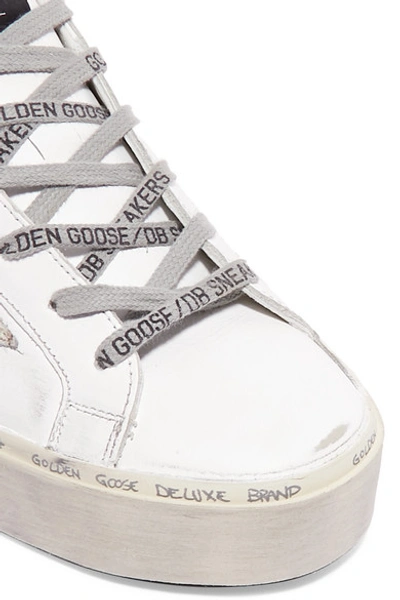 Shop Golden Goose Hi Star Distressed Leather And Zebra-print Calf Hair Platform Sneakers In White
