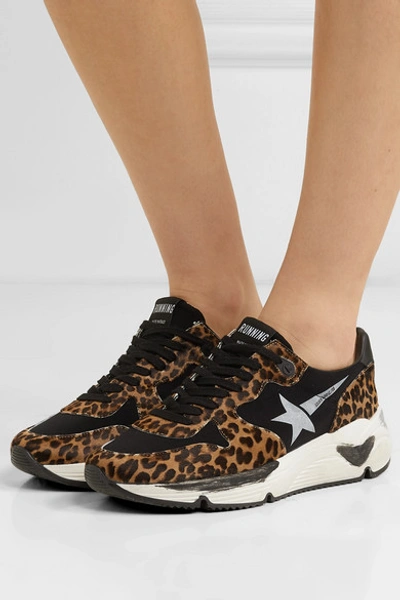 Shop Golden Goose Running Sole Distressed Leopard-print Calf Hair And Neoprene Sneakers In Leopard Print