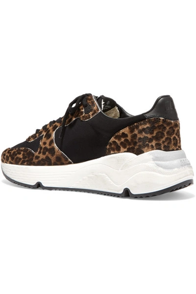 Shop Golden Goose Running Sole Distressed Leopard-print Calf Hair And Neoprene Sneakers In Leopard Print