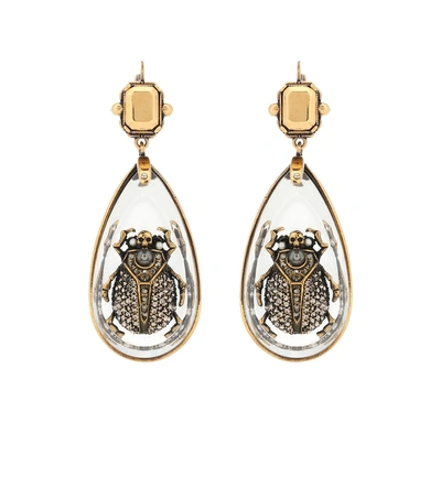 Shop Alexander Mcqueen Crystal Beetle Earrings In Gold