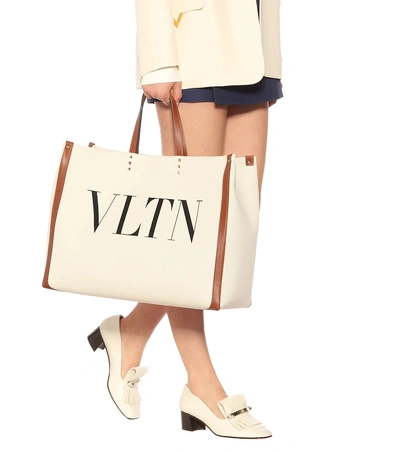 Shop Valentino Grand Plage Vltn Canvas Tote In White