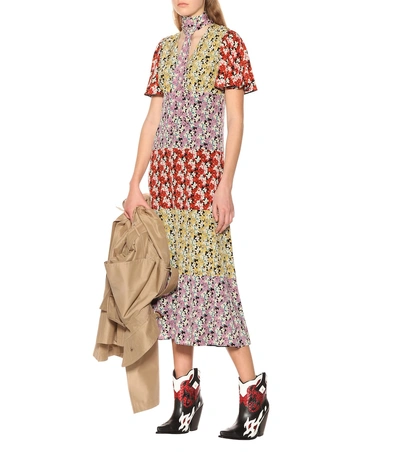 Shop Valentino Floral Silk Midi Dress In Multicoloured