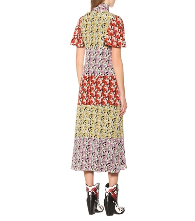 Shop Valentino Floral Silk Midi Dress In Multicoloured
