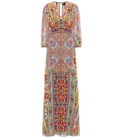 Shop Etro Embroidered Silk Maxi Dress In Multicoloured