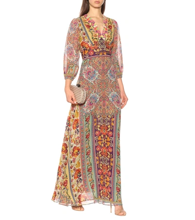 Shop Etro Embroidered Silk Maxi Dress In Multicoloured