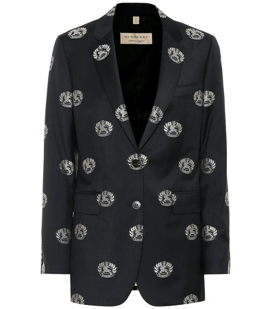 Shop Burberry Embroidered Wool Twill Blazer In Blue