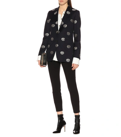 Shop Burberry Embroidered Wool Twill Blazer In Blue