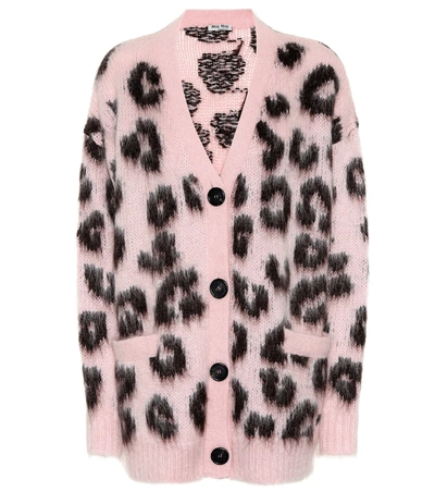 Shop Miu Miu Mohair-blend Leopard Cardigan In Pink