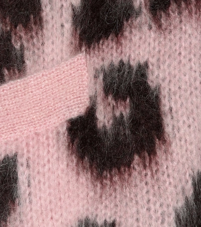 Shop Miu Miu Mohair-blend Leopard Cardigan In Pink
