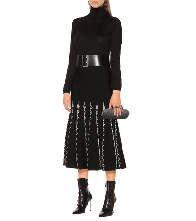Shop Alexander Mcqueen Knit Midi Skirt In Black