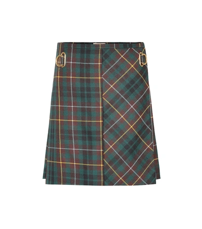 Shop Burberry Tartan Wool Miniskirt In Green