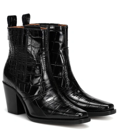 Shop Ganni Western Embossed Leather Boots In Black