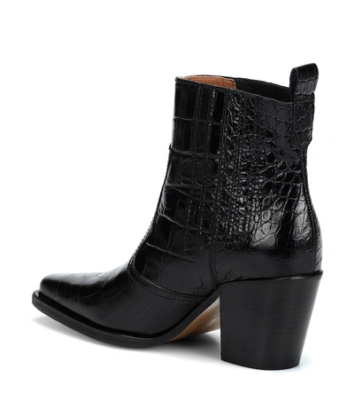 Shop Ganni Western Embossed Leather Boots In Black