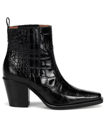 Shop Ganni Western Embossed Leather Boots In Black