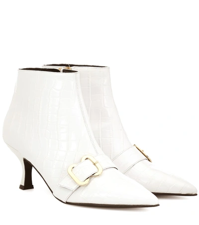 Shop Erdem Sienna Embossed Leather Ankle Boots In White