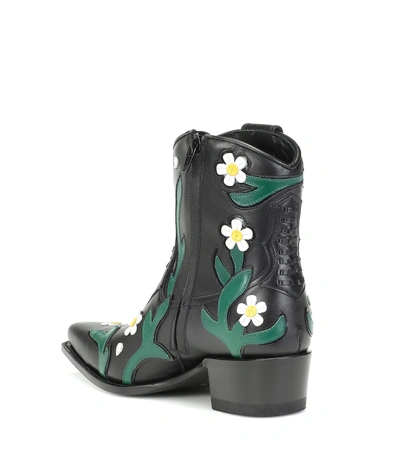Shop Valentino Ranch Flowers 40 Leather Ankle Boots In Black