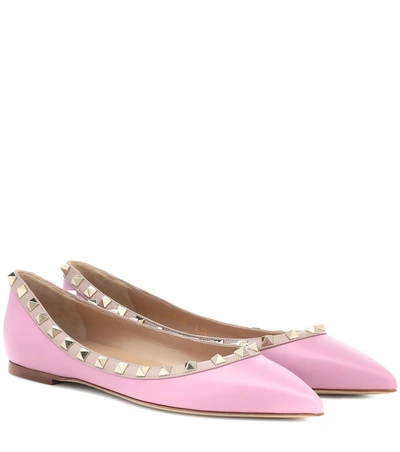 Shop Valentino Rockstud Leather Ballet Flats In Pink