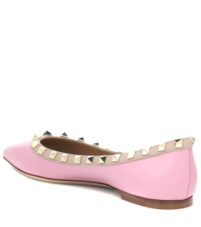 Shop Valentino Rockstud Leather Ballet Flats In Pink