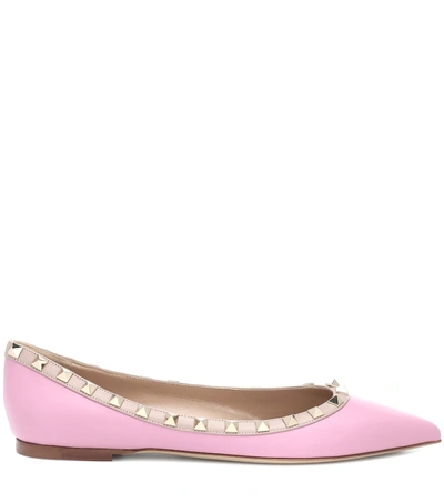 Shop Valentino Rockstud Leather Ballet Flats In Pink