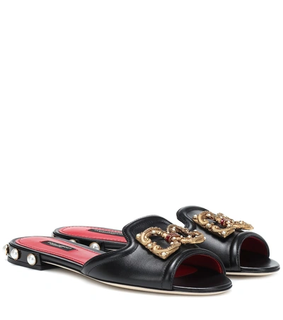 Shop Dolce & Gabbana Embellished Leather Sandals In Black