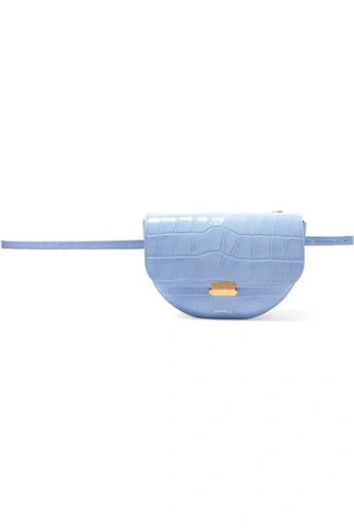 Shop Wandler Anna Croc-effect Leather Belt Bag In Sky Blue