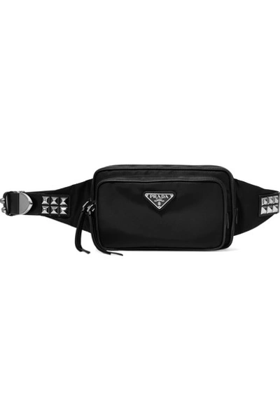 Shop Prada Vela Studded Leather-trimmed Shell Belt Bag In Black