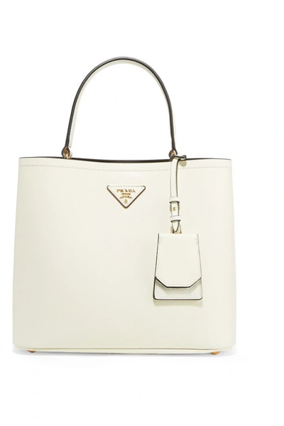Shop Prada Textured-leather Tote In White