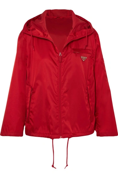 Shop Prada Hooded Appliquéd Shell Jacket In Red