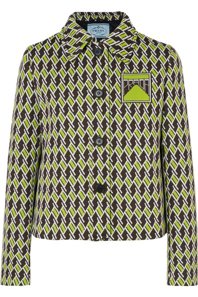 Shop Prada Jacquard-knit Blazer In Green
