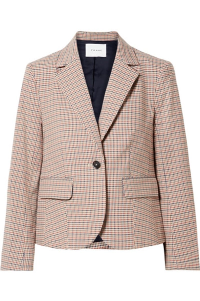 Shop Frame Checked Cotton-blend Blazer In Brown