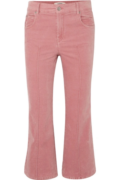 Shop Isabel Marant Étoile Anyree Cropped Stretch-cotton Velvet Flared Pants In Pink