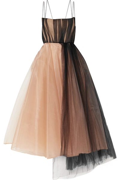 Shop Alex Perry Lovell Organza And Tulle Midi Dress In Beige