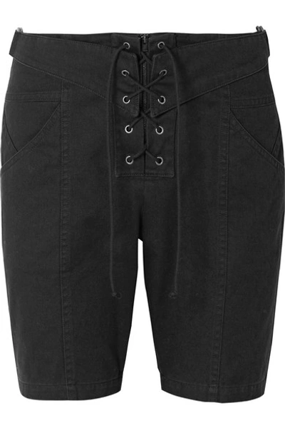 Shop Saint Laurent Lace-up Cotton And Ramie-blend Twill Shorts In Black