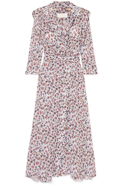 Shop Chloé Scalloped Floral-print Georgette Wrap Maxi Dress In Gray