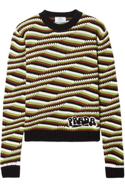 Shop Prada Striped Cashmere Sweater In Brown