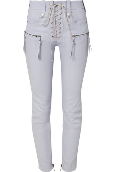 Shop Ben Taverniti Unravel Project Lace-up Leather Skinny Pants In Gray