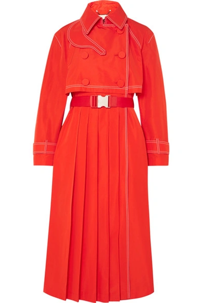 Shop Fendi Pleated Gabardine Trench Coat In Orange