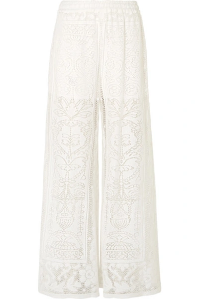 Shop Dolce & Gabbana Crocheted Cotton-blend Lace Wide-leg Pants In White