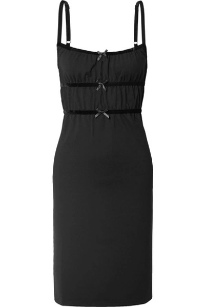 Shop Solid & Striped Peekaboo Cutout Velvet And Satin-trimmed Ponte Dress In Black