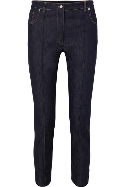 Shop Rokh Cropped High-rise Straight-leg Jeans In Indigo