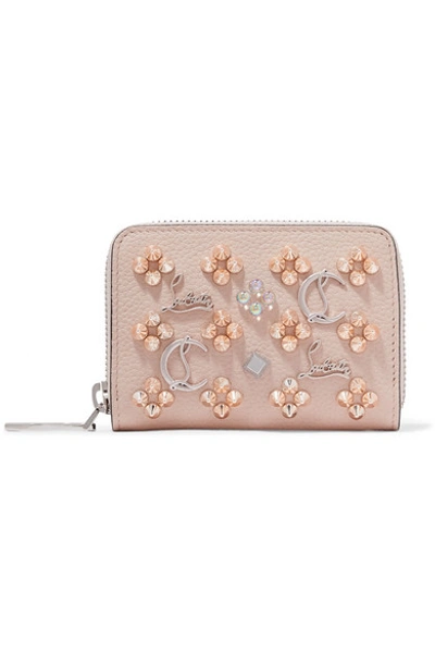 Shop Christian Louboutin Panettone Spiked Textured-leather Wallet In Baby Pink