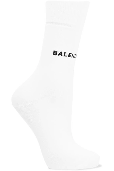 Shop Balenciaga Intarsia Cotton-blend Socks In White