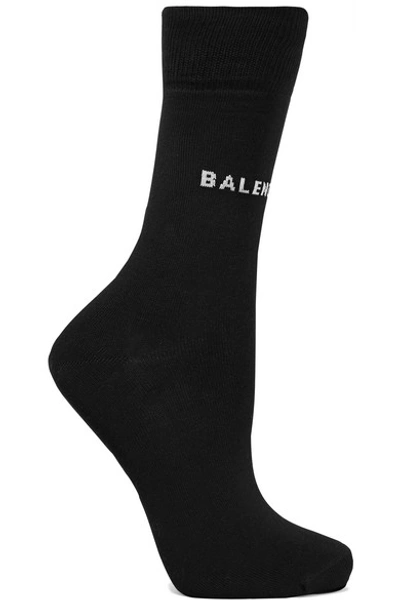 Shop Balenciaga Intarsia Cotton-blend Socks In Black