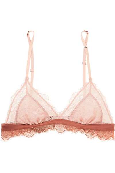 Shop Love Stories Love Lacey Satin-trimmed Stretch-lace Soft-cup Triangle Bra In Antique Rose